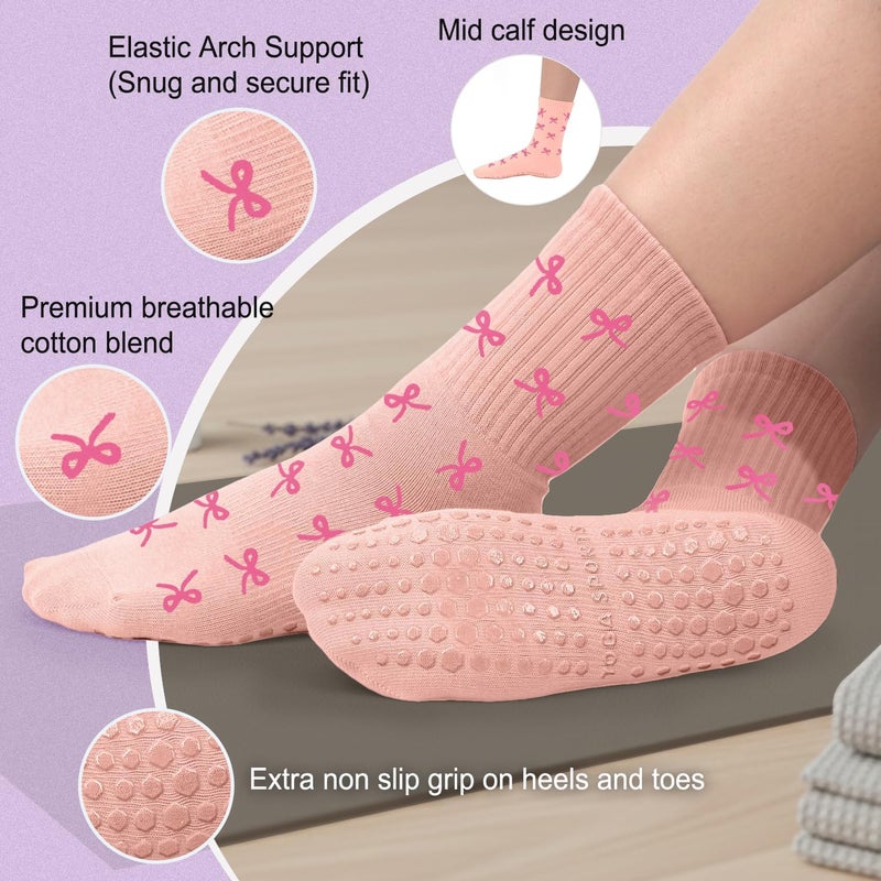 BLONGW Pilates Socks with Grips for Women, Non-Slip Yoga Athletic Socks for Barre Barefoot Workout Hospital - Image 4